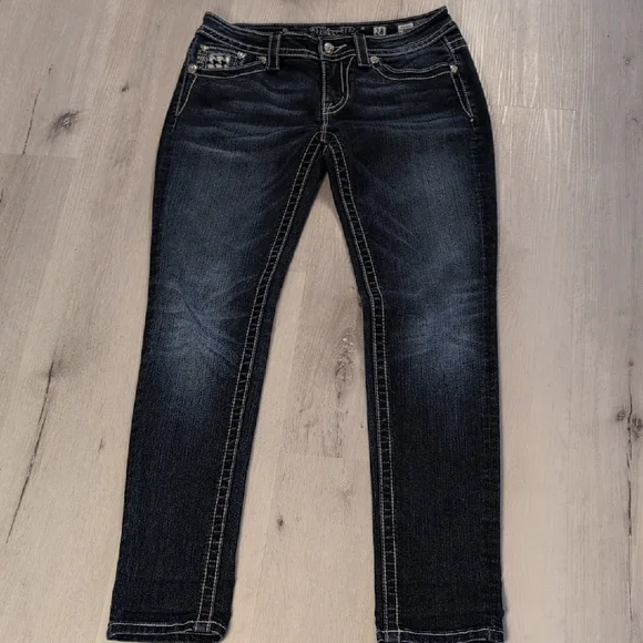 Miss Me Dark Blue Jeans with Black and White Embellishments - Picture 3 of 9